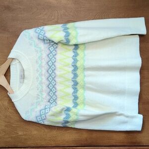 LOFT Women's Cream Sweater with Pastel Pattern Size M